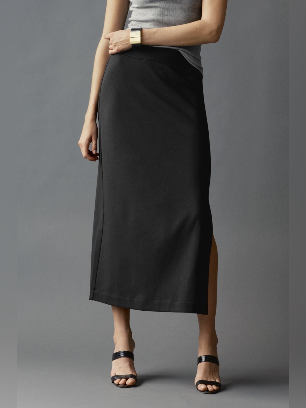 AYR The High Hopes Black Pima Cotton Modal Column Midi Skirt Size M